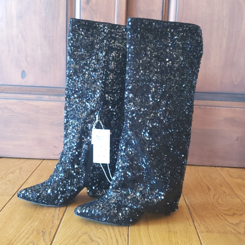 NWT A New Day Sequin Black Women's Boots Size 8.5 - Picture 4 of 14